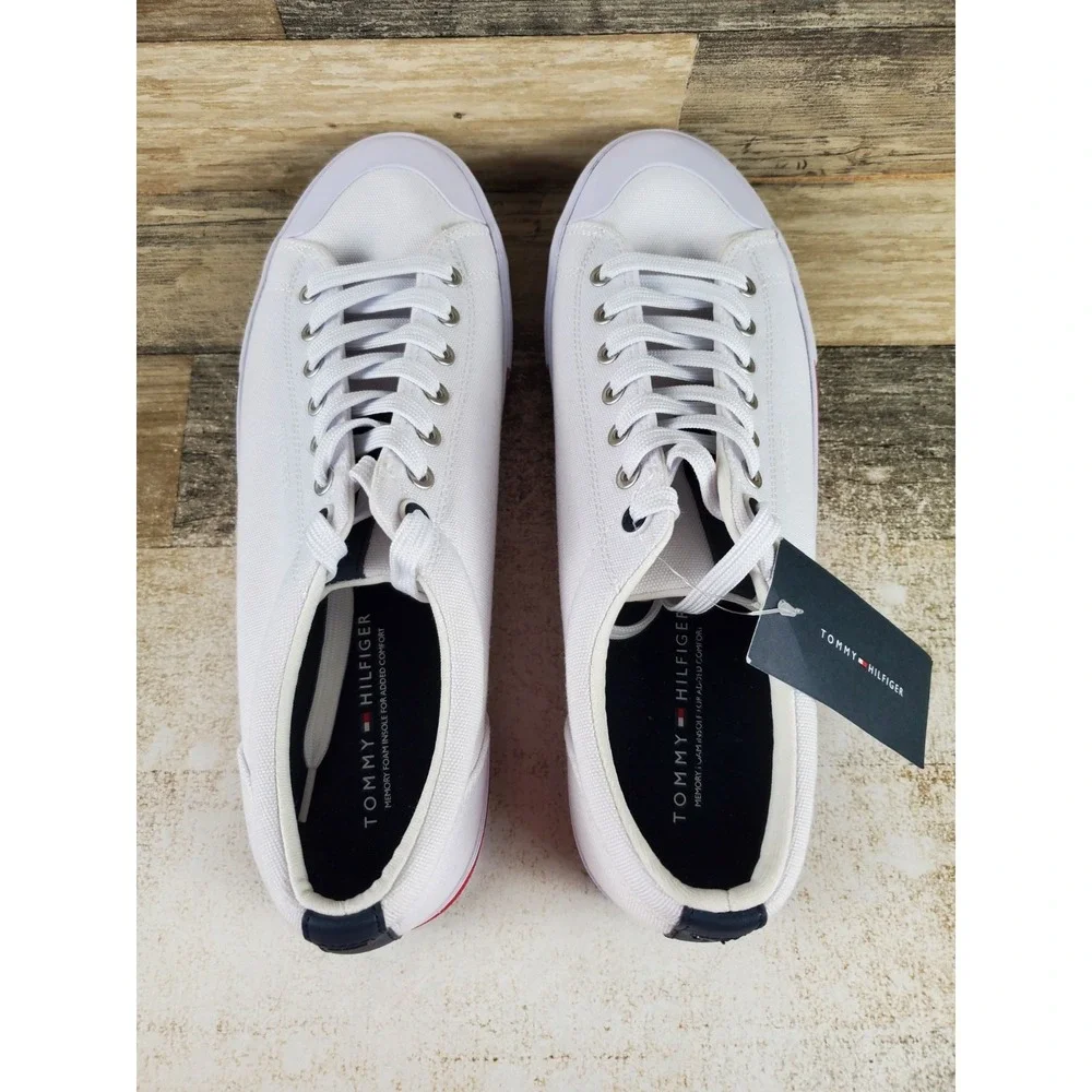 Tommy Hilfiger Reno Mens Shoes Sz 11 Casual White Canvas Lace Up Low Top Sneaker